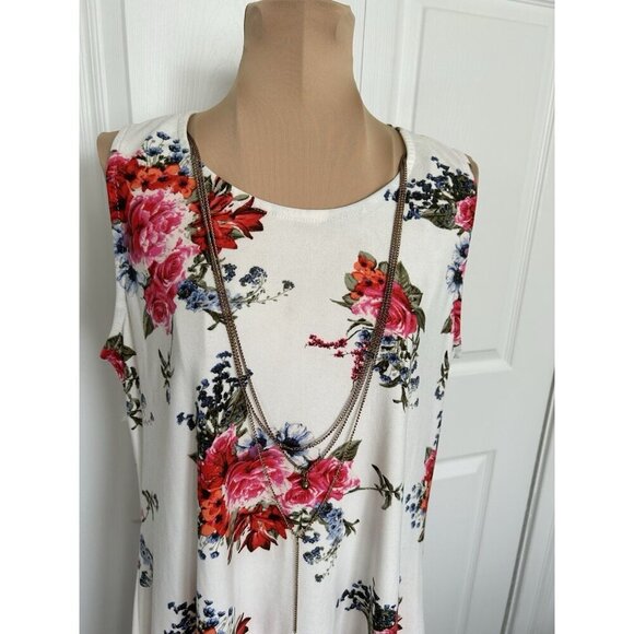 Justify Women's White Floral Sleeveless Knit A-Line Dress w/Chain Accent Size M - Picture 2 of 8